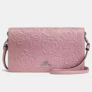 Coach Foldover Crossbody Clutch with Tea Rose Tooling EUC